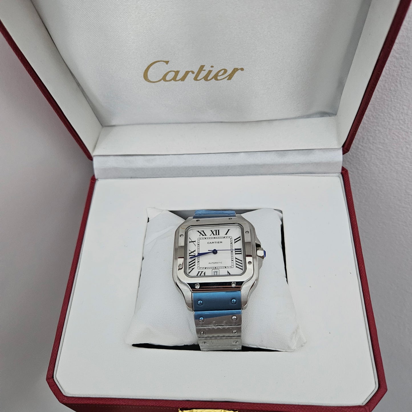 Cartier - Santos 40mm: Gold Case White Dial,  Stainless Steel Bracelet