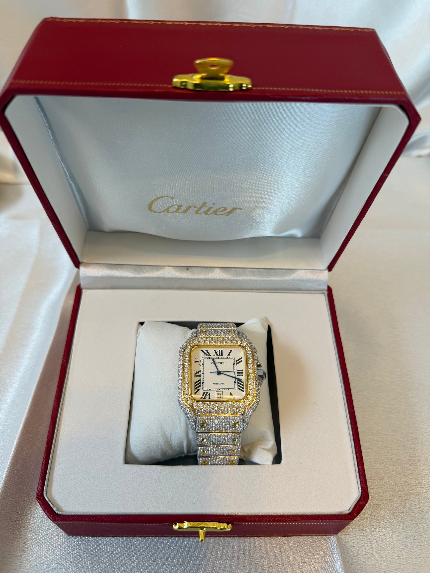 Moissinite Cartier Santos White dial 40mm Stainless & gold